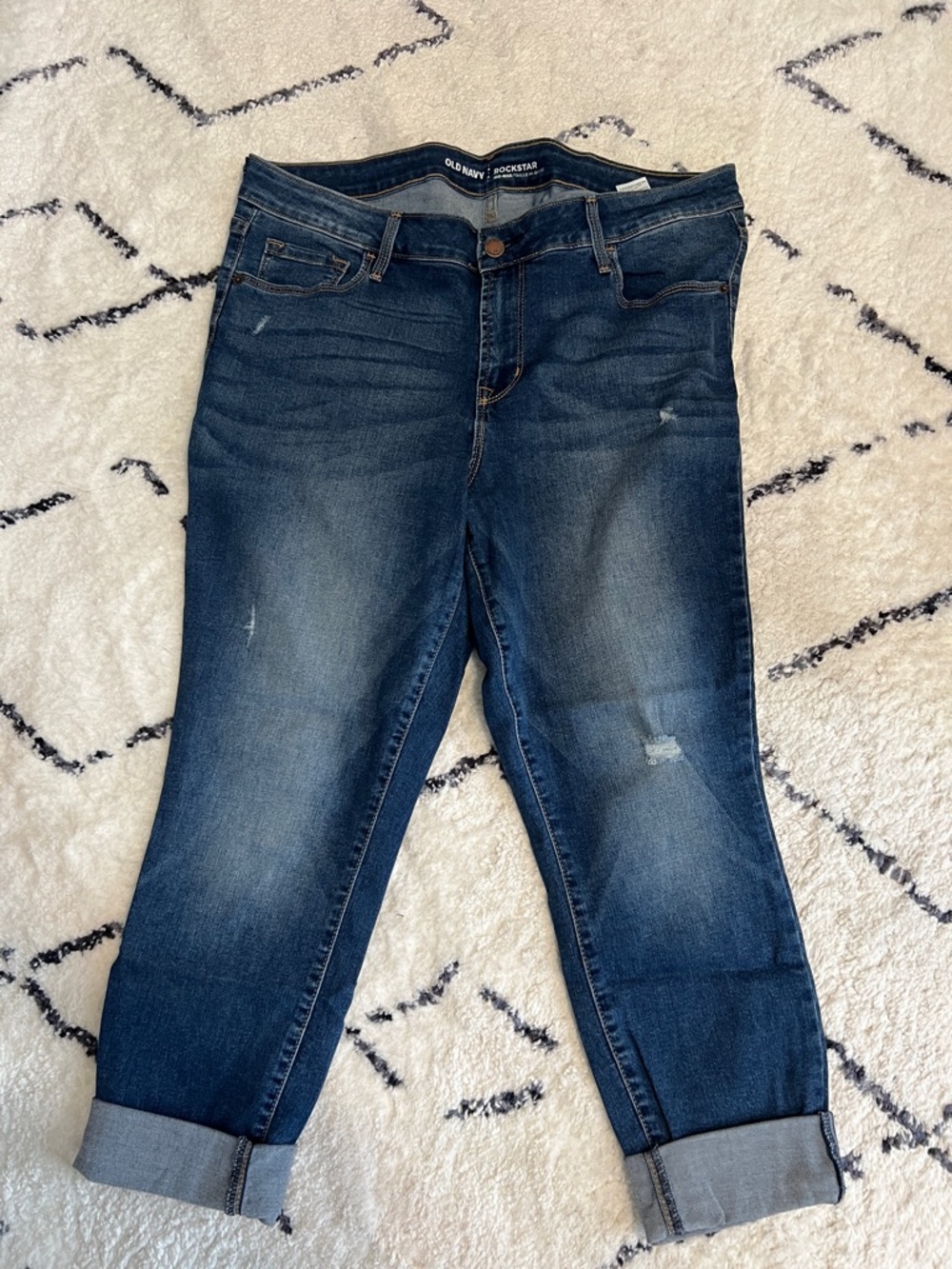 Old Navy Dark Blue Women's Boyfriend Jeans with Cuffed Hem